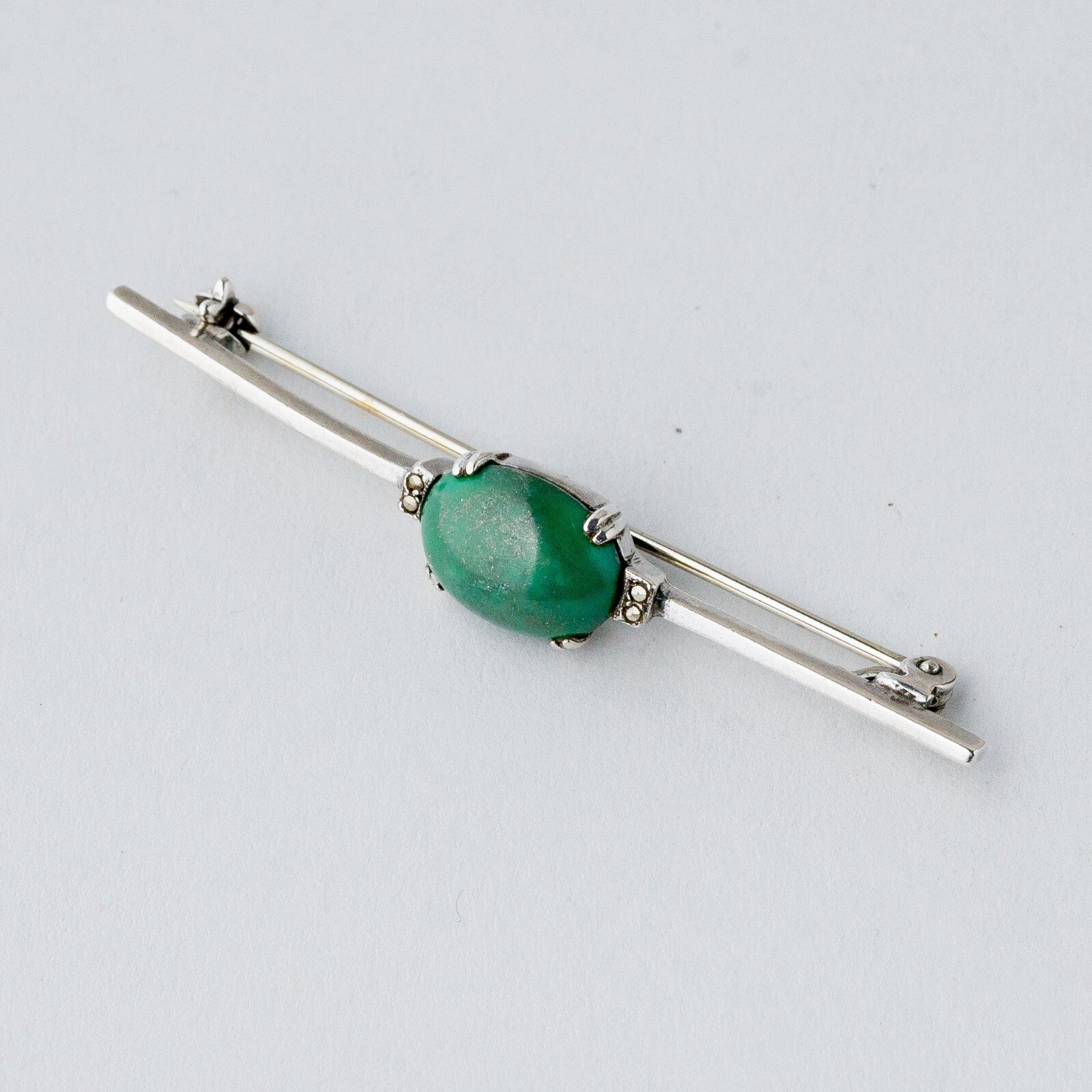 Silber Brosche Spange 835 Grüner Stein 3,17 g0