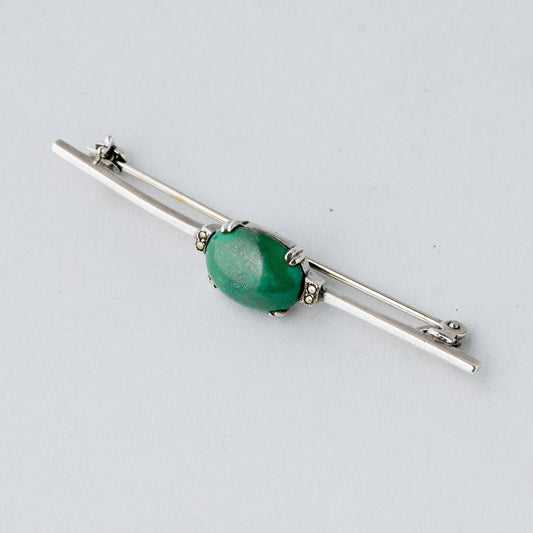 Silber Brosche Spange 835 Grüner Stein 3,17 g0