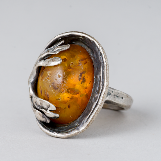 Ring Bernstein 835er Silber 11,51 g Größe flexibel0