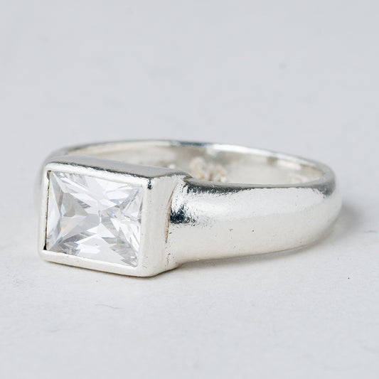 Silber Ring 925 Weißer Stein Größe 58 (18,4 mm Ø) 4,59 g0