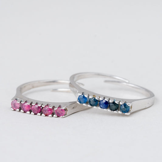 2 x Ring Blau und Rote Stein 4,61 g 835er Silber Größe flexibel ca. 600