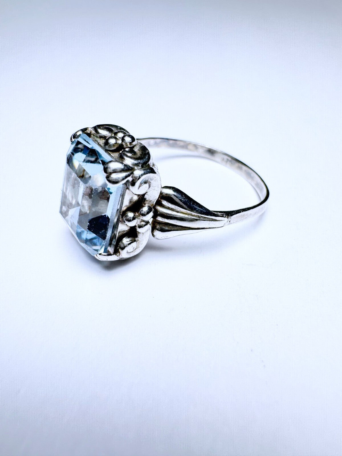 Ring 925er Silber Größe 57 Hellblauer Emerald Cut Stein 3,63g0