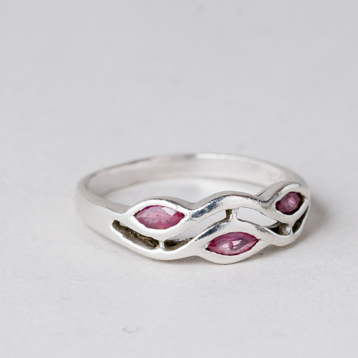 Silber Ring 925 Pinke Steine Größe 52 (16,5 mm Ø) 1,71 g5