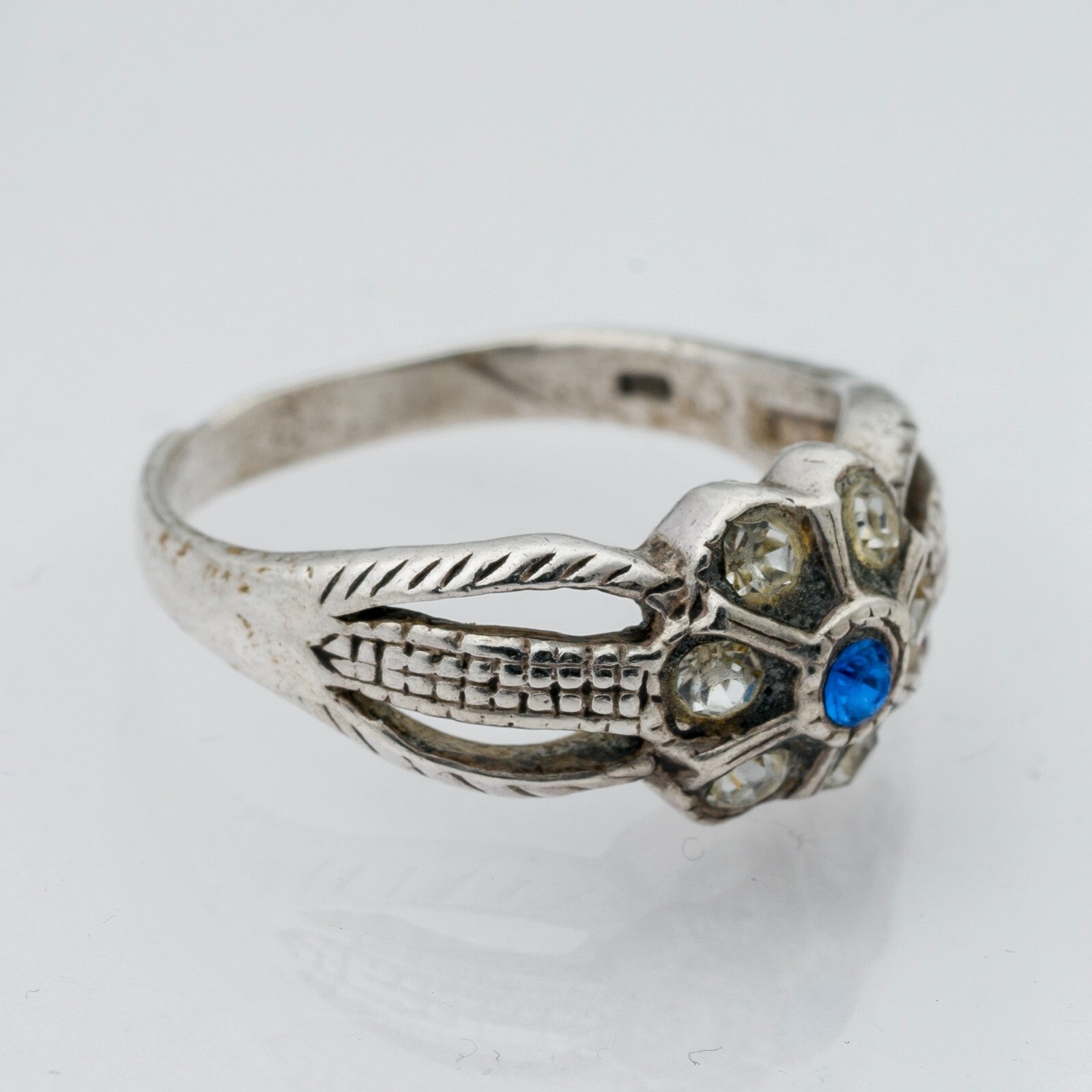 Silberring Blaue und Weiße Steine 2,85 g Größe 56 (17,8 mm Ø)1