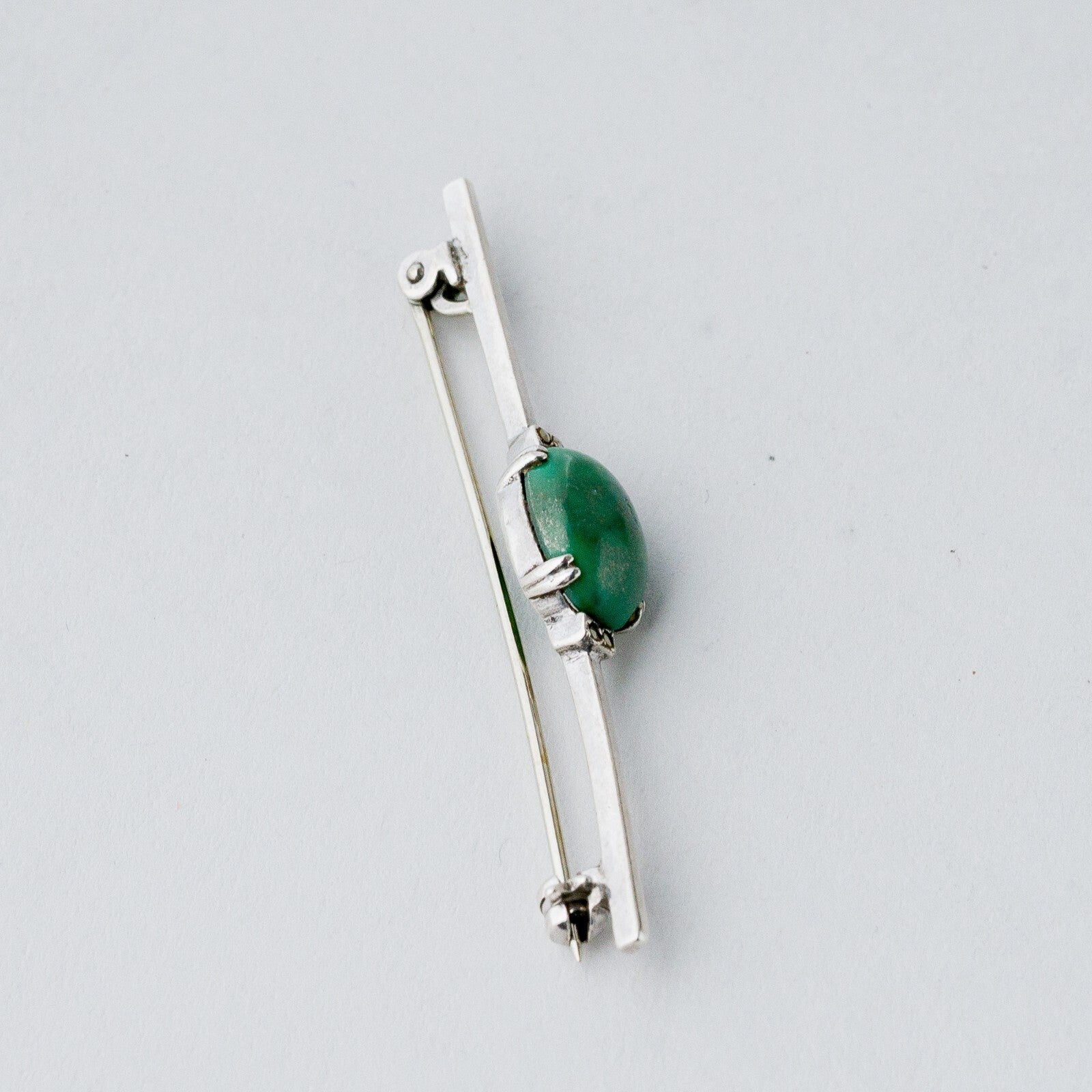 Silber Brosche Spange 835 Grüner Stein 3,17 g2