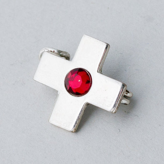 Silber Brosche Spange 925 Kreuz Roter Stein 1,03 g0