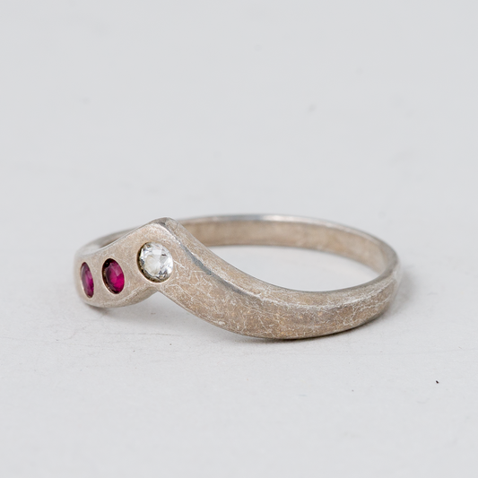 Ring Steinbesatz Rot Weiß 2,07 g 925er Silber Größe 55 (17,5 mm Ø)0