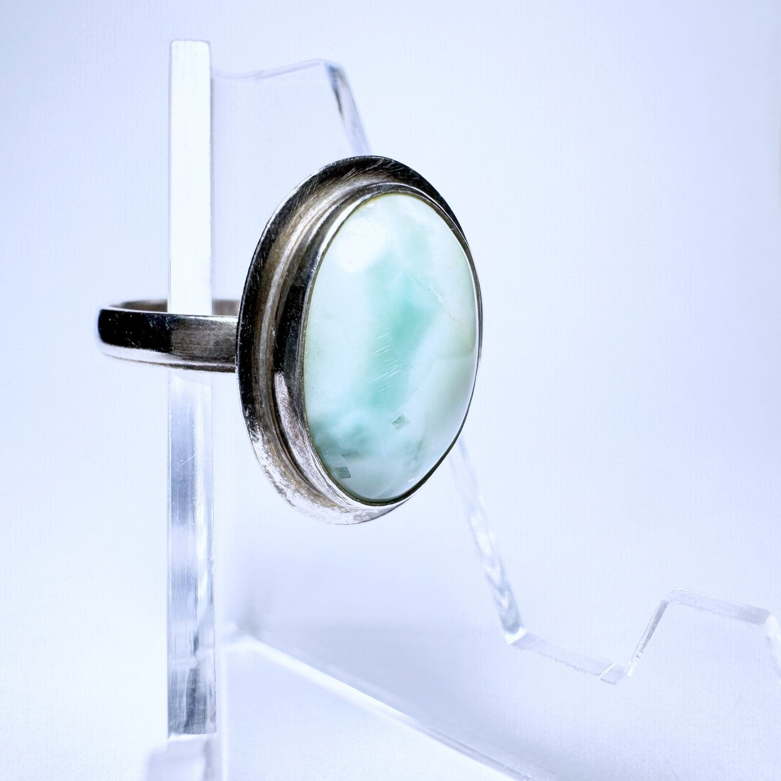 Ring 925er Silber Größe 55 mit hellgrünem Besatz 2,66g5