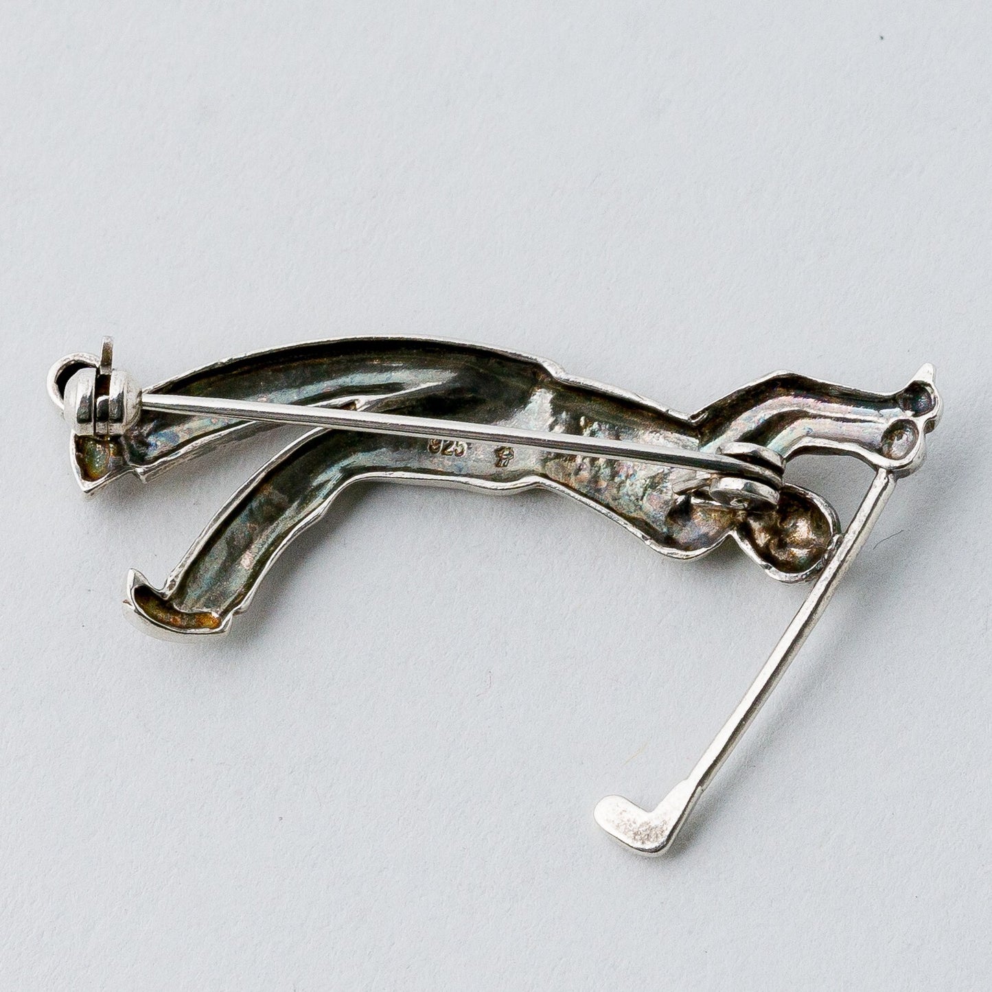 Silber Brosche Spange 925 Golfer Blauer Stein 4,73 g3
