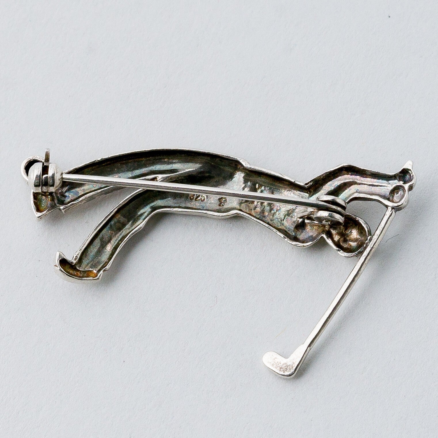 Silber Brosche Spange 925 Golfer Blauer Stein 4,73 g3