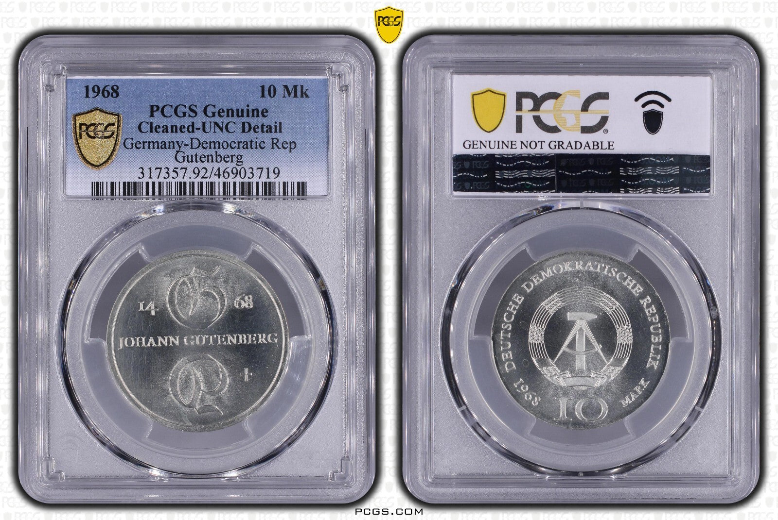 10 Mark DDR 1968 Gutenberg PCGS UNC Detail0