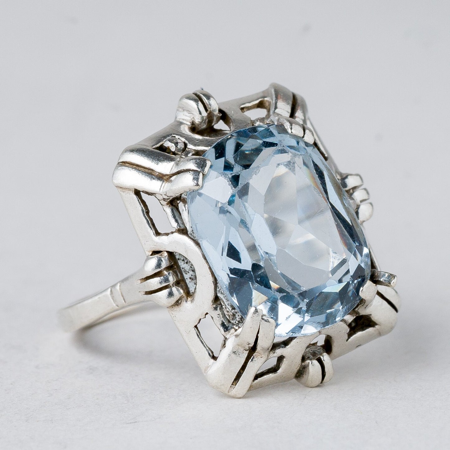 Silber Ring 800 Blauer Stein Größe 52 (16,5 mm Ø) 4,83 g1