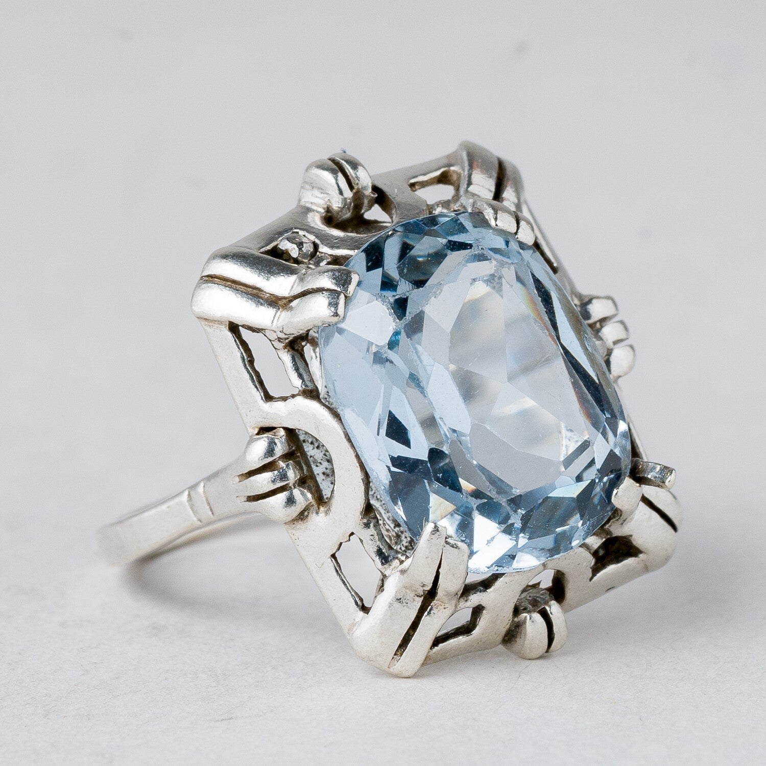 Silber Ring 800 Blauer Stein Größe 52 (16,5 mm Ø) 4,83 g1