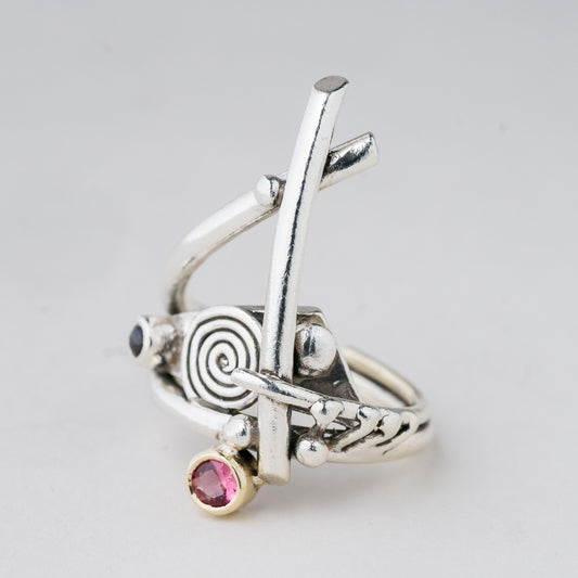 Ring Silber Rote Steine Größe 56 (17,8 mm Ø) 10,71 g0