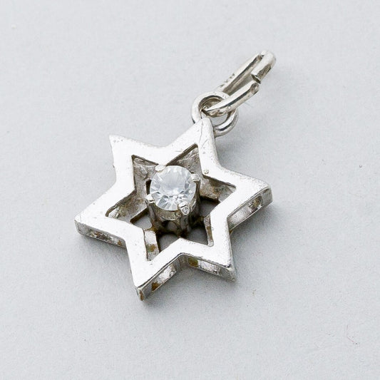 Silber Anhänger Kettenanhänger 835 Davidstern Weißer Stein 1,14 g0