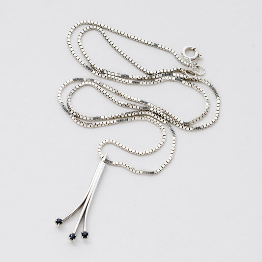 Silber Halskette 925 Venezianerkette Anhänger Blaue Steine 50 cm 5,98 g0