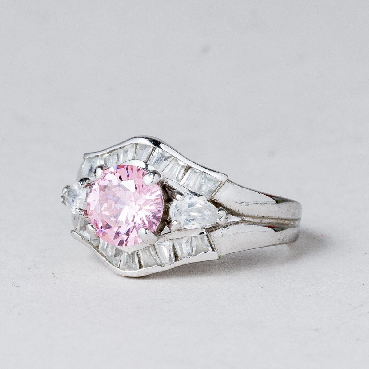 Silber Ring 925 Rosa Stein Größe 57 (18,1 mm Ø) 5,5 g0