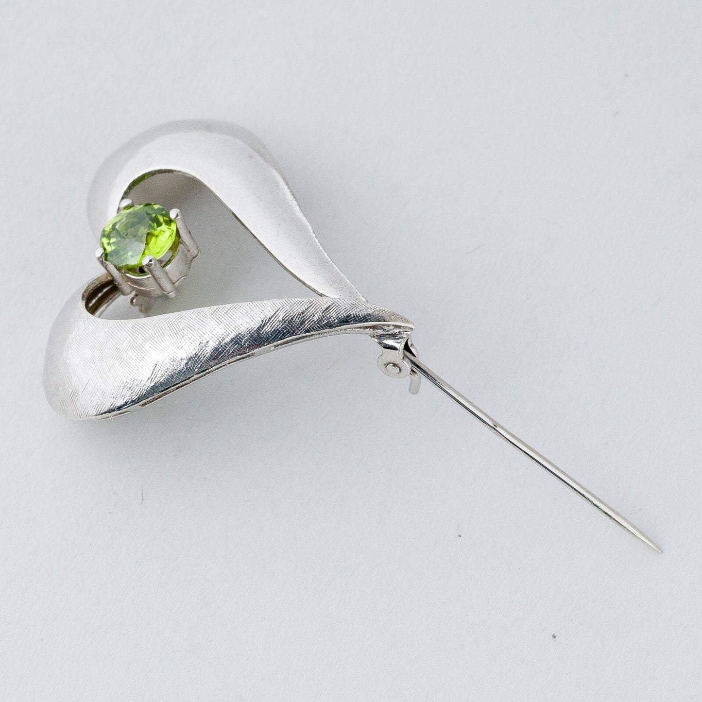 Silber Brosche Spange 925 Herz Grüner Stein 7,17 g3