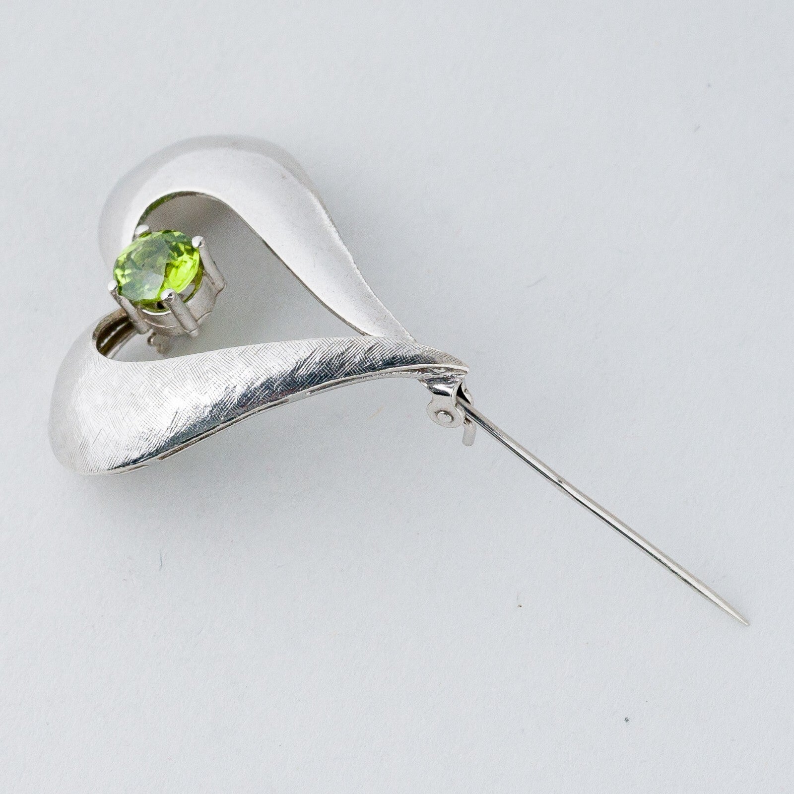 Silber Brosche Spange 925 Herz Grüner Stein 7,17 g3