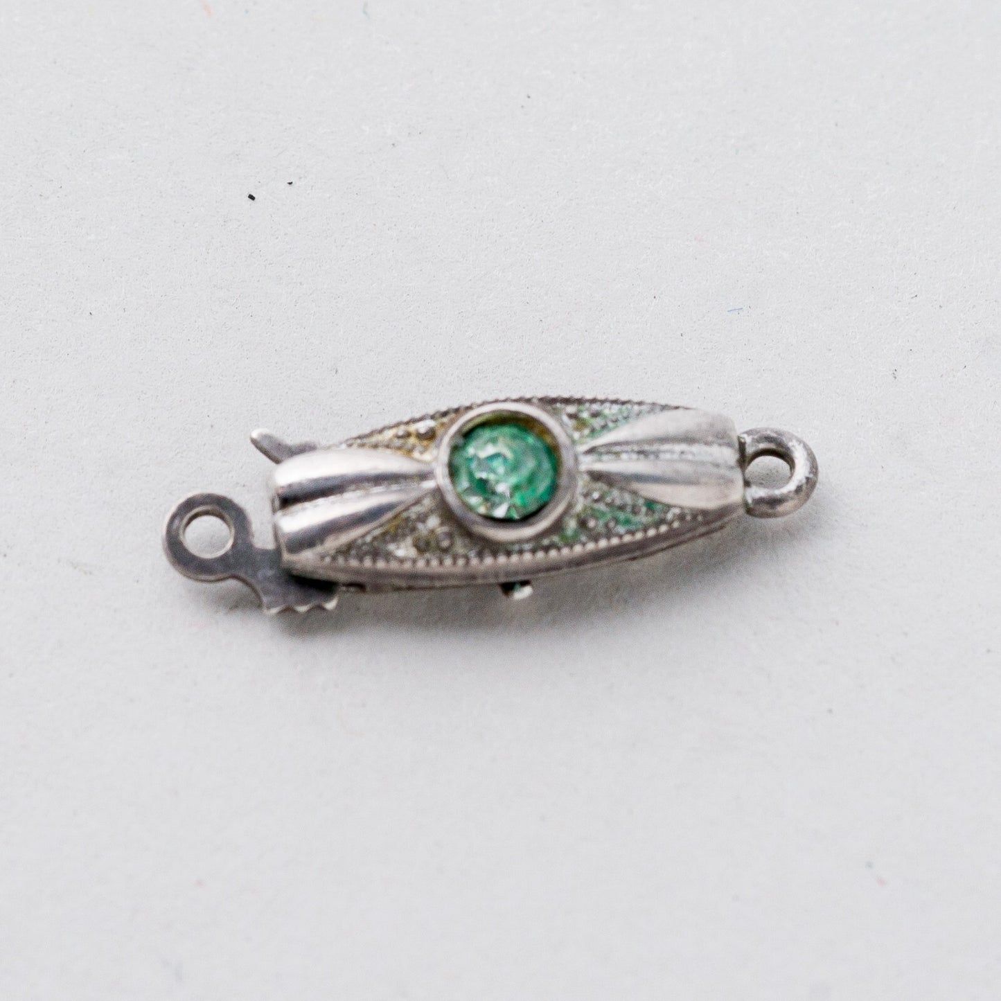 Kettenverschluss 835 Silber Grüner Stein 0,78 g1