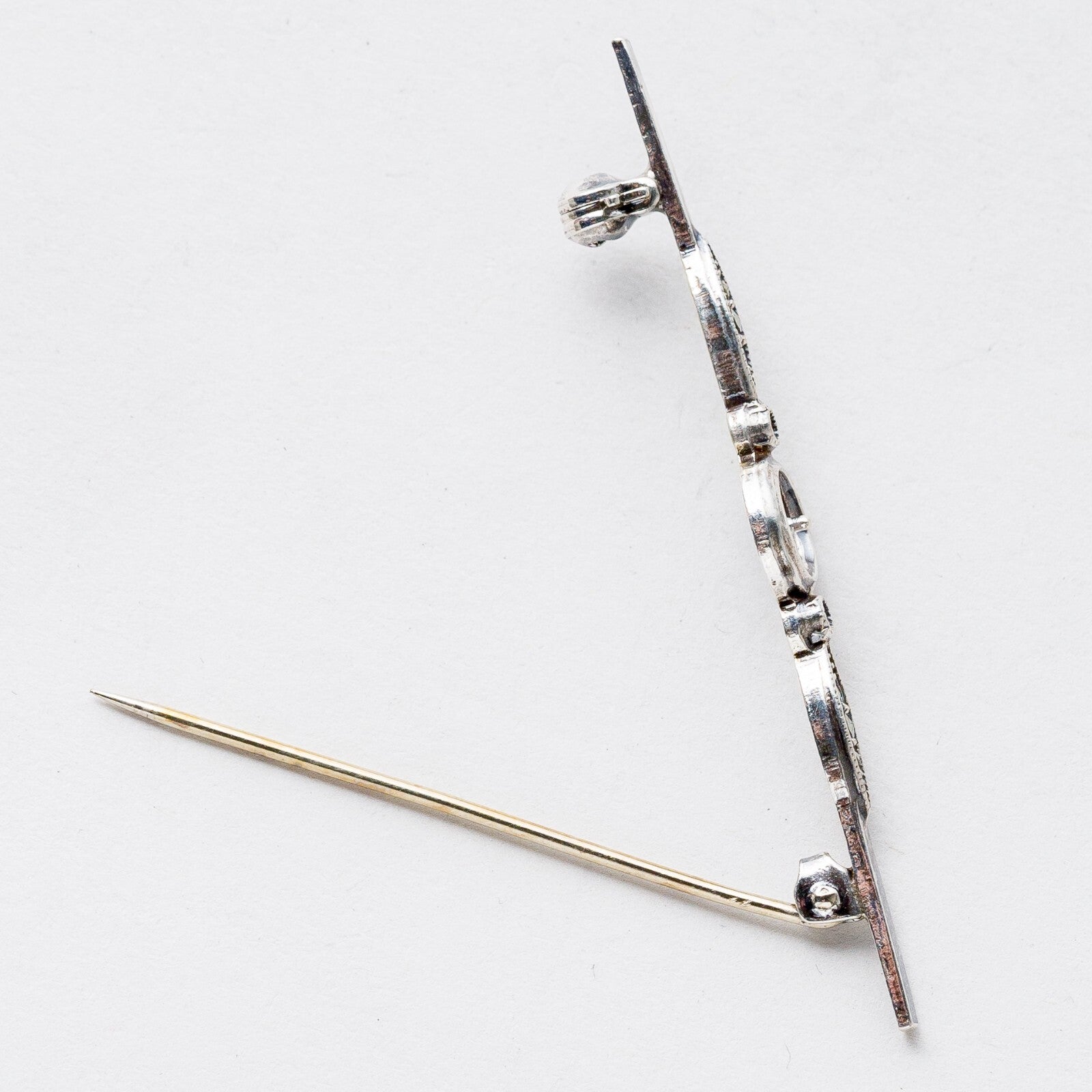 Brosche 835 Silber Graue Steine 5,5 cm 2,73 g6