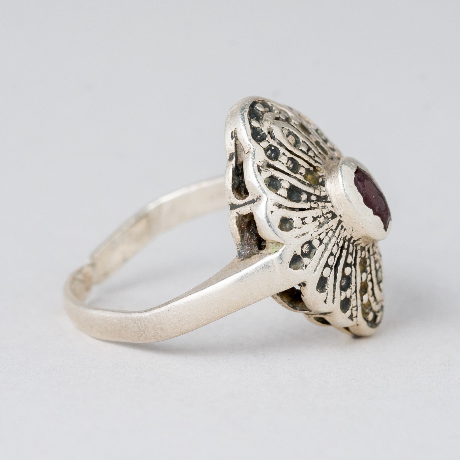 Ring Roter Stein 4,66 g Silber Größe flexibel ca. 572