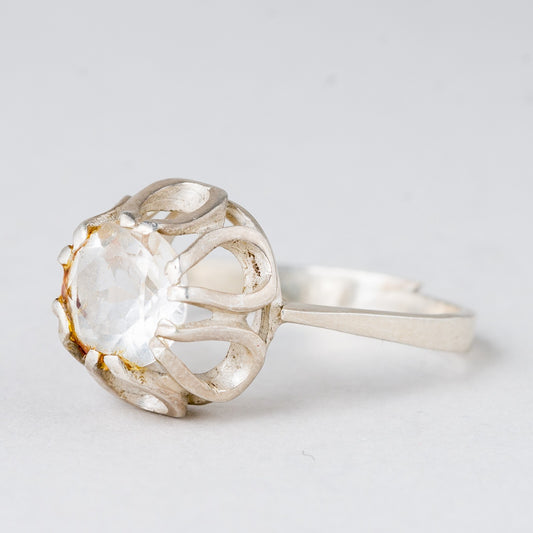 Ring Weißer Stein 3,05 g 835er Silber Größe flexibel ca. 560