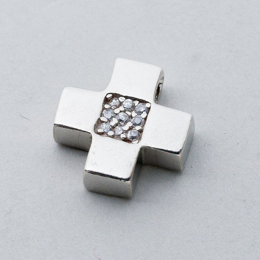Silber Anhänger Kettenanhänger 925 Kreuz Weiße Steine 2,7 g0