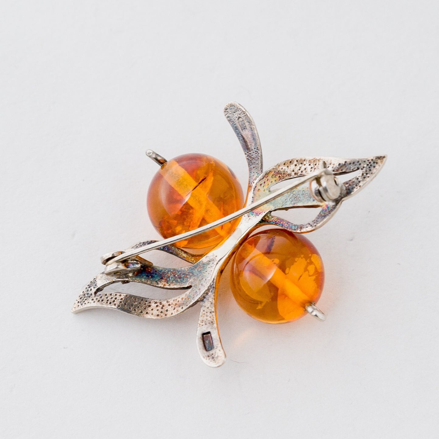 Silber Brosche Spange 925 Bernstein 6,35 g2