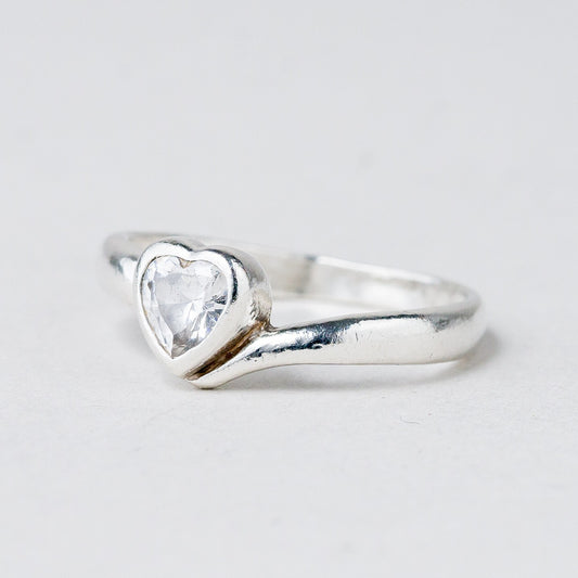 Ring Silber 925 Weißer Stein Herz Größe 53 (16,8 mm Ø) 2,34 g0