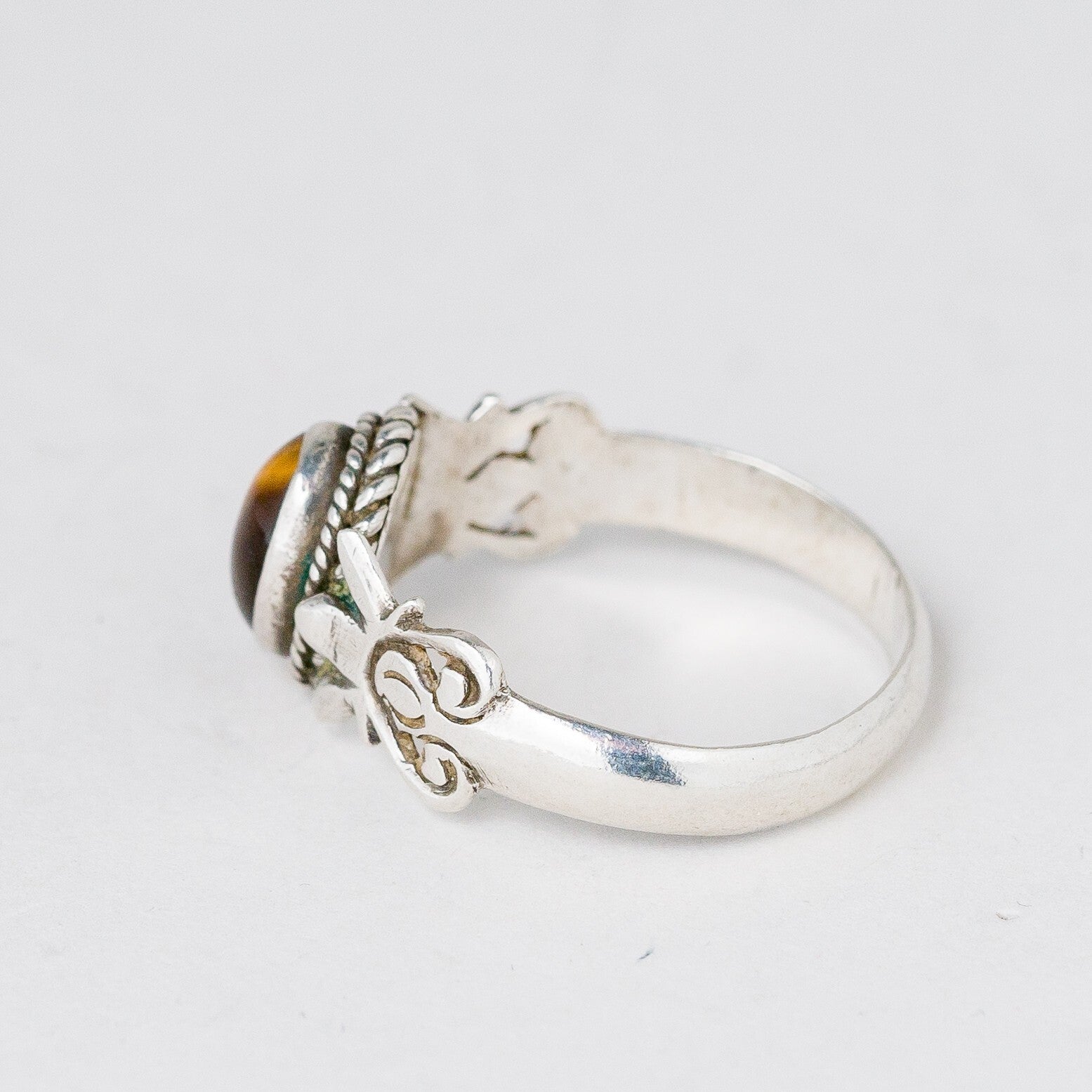 Silber Ring 56 (17,8 mm Ø) 925 Brauner Stein 2,51 g7