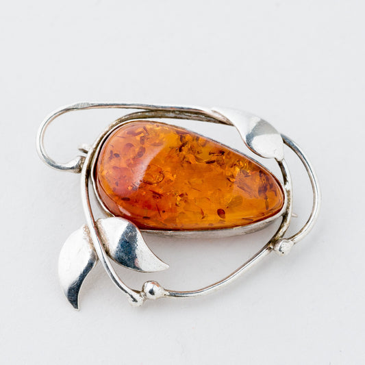 Silber Brosche Bernstein 6,61 g0