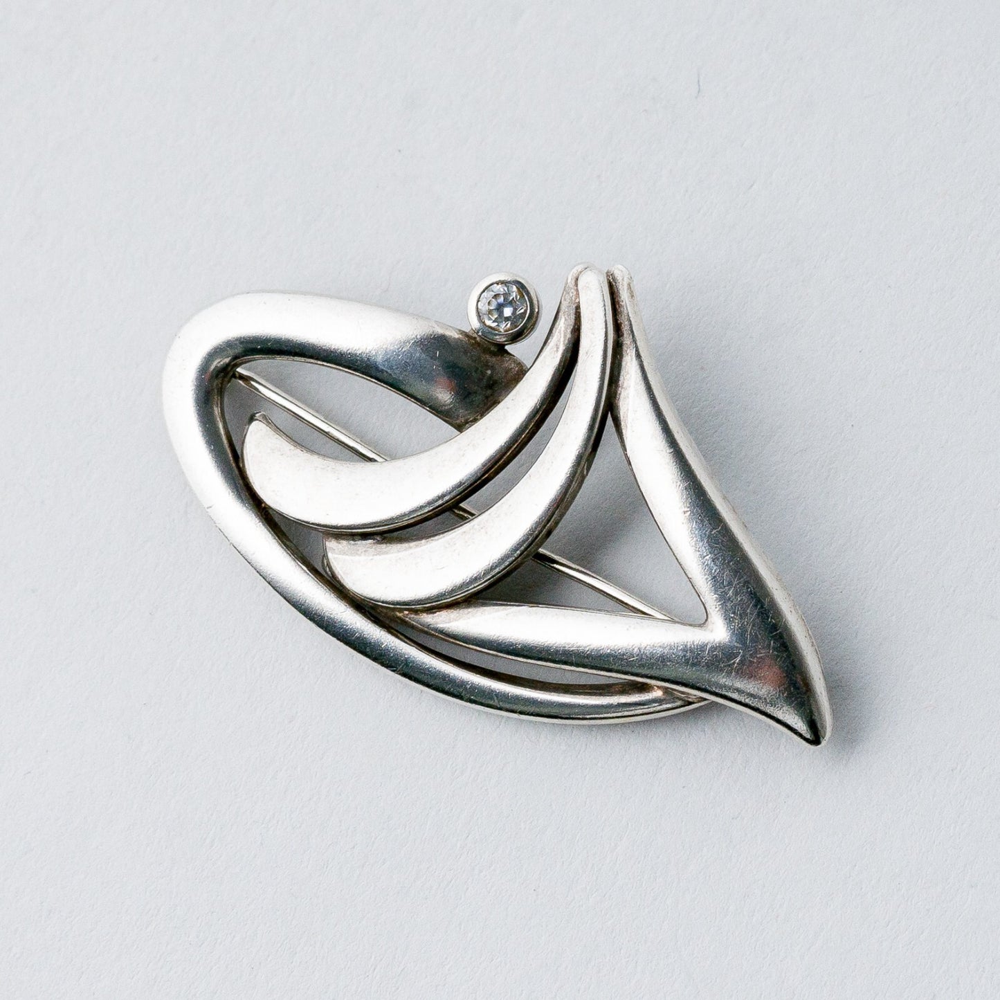 Silber Brosche Spange 925 Weißer Stein 3,52 g0