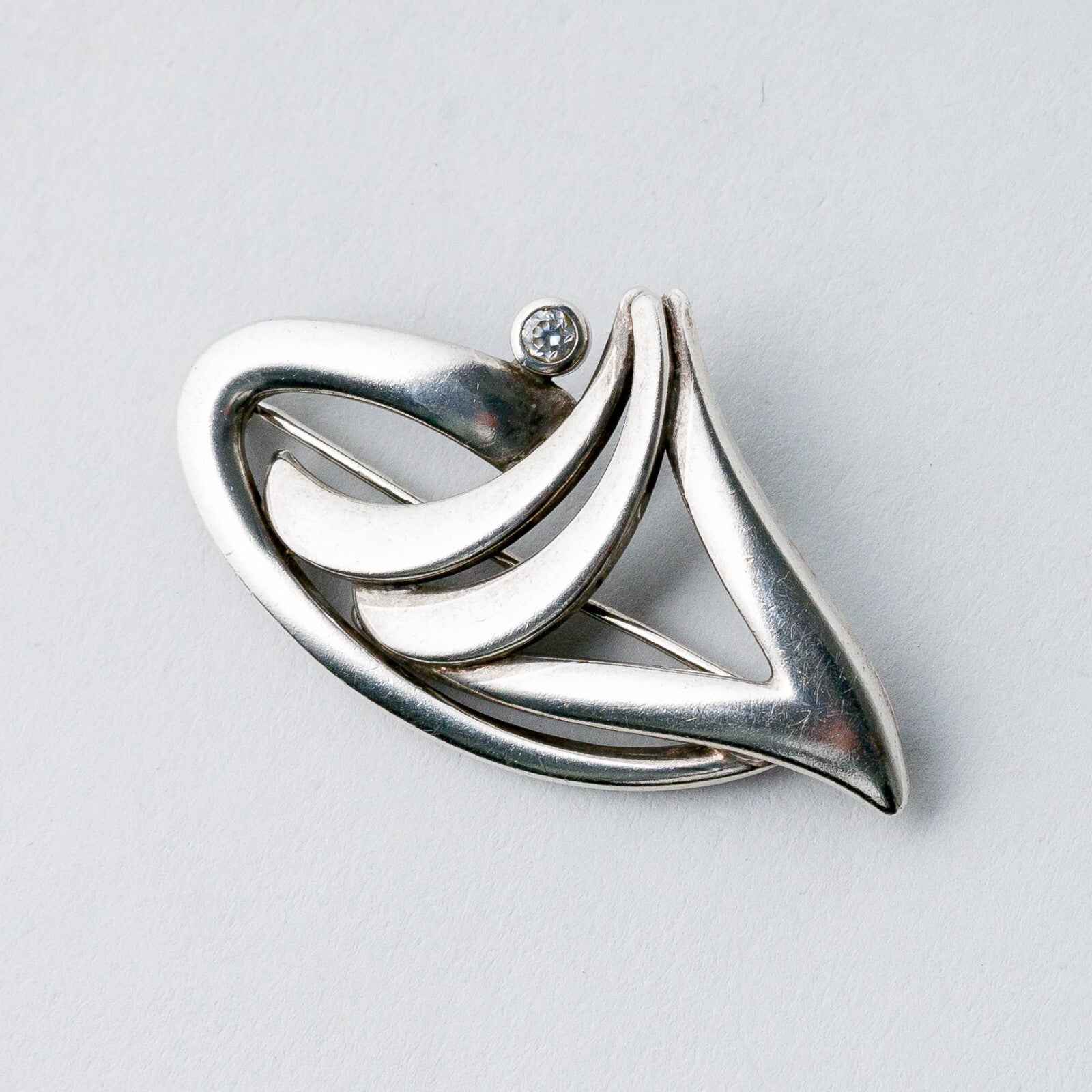 Silber Brosche Spange 925 Weißer Stein 3,52 g0