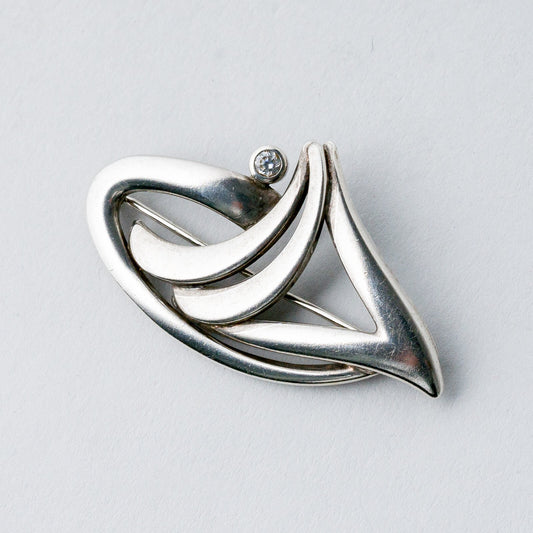 Silber Brosche Spange 925 Weißer Stein 3,52 g0