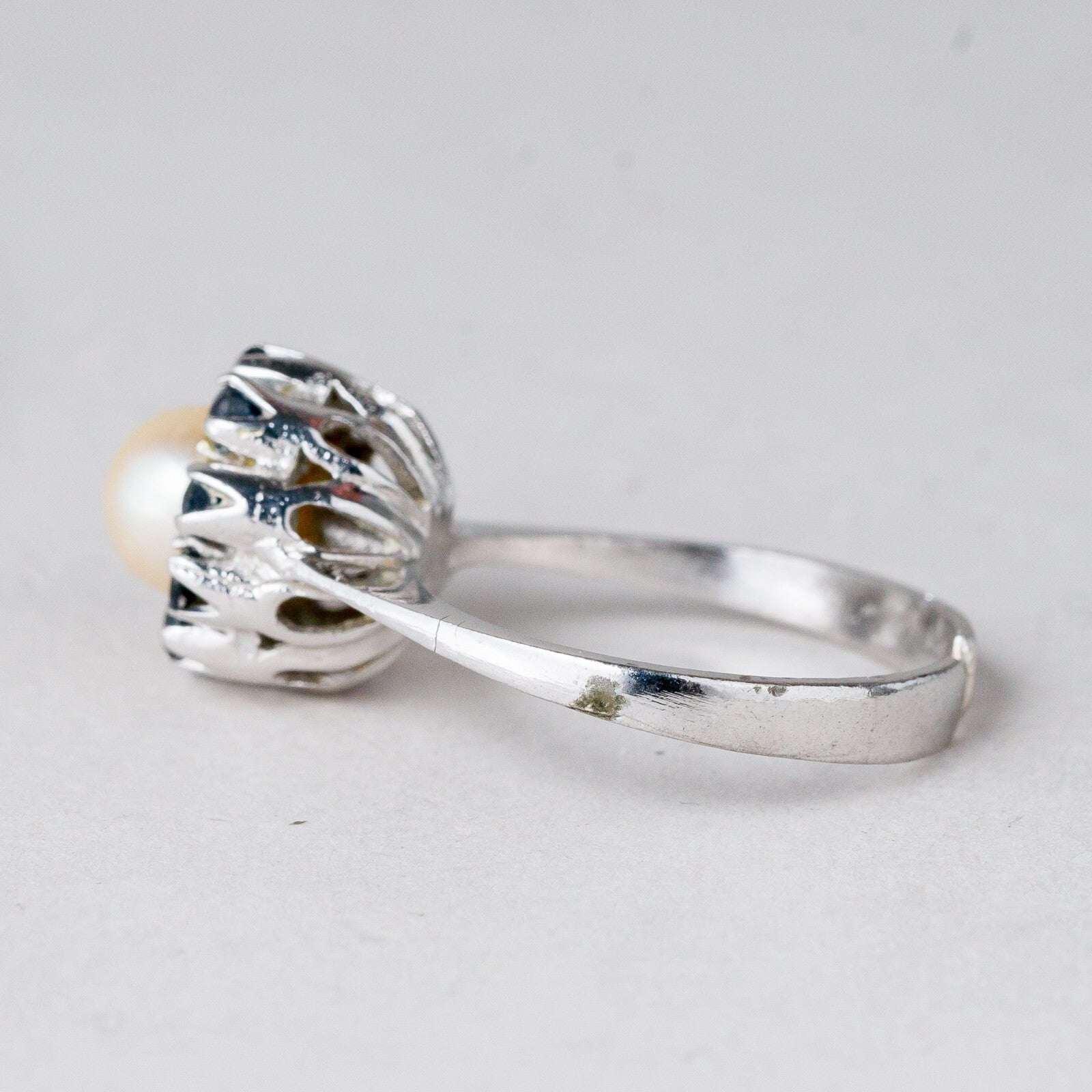 Silber Ring Perle und Blaue Steine Größe flexibel ca. 56 3,28 g2