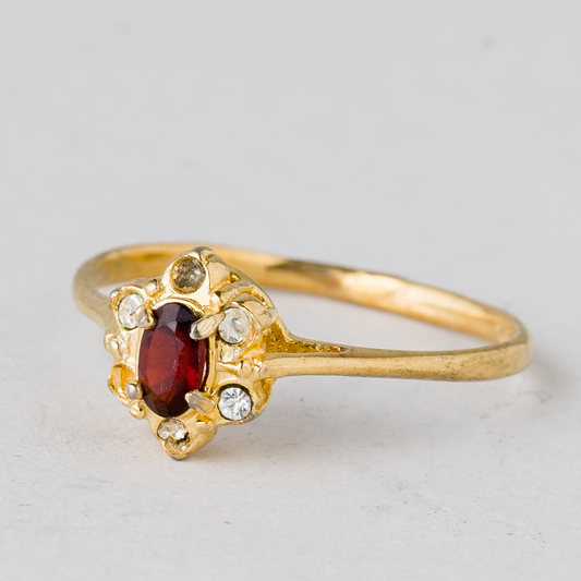 Ring Roter Stein vergoldet 925er Silber 1,56 g Größe 57 (18,1 mm Ø)0