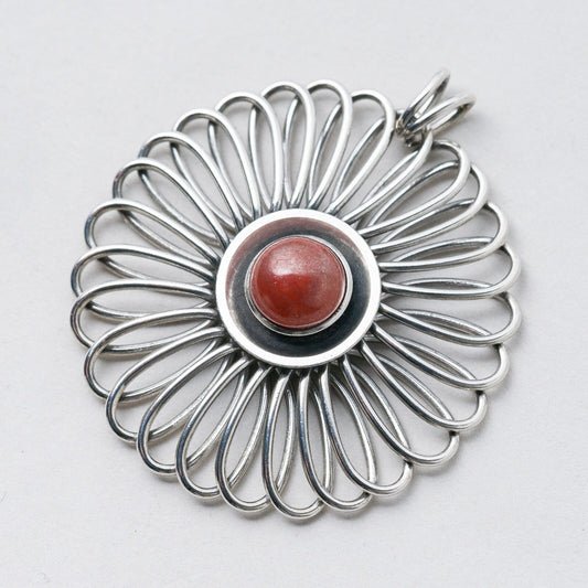 Silber Anhänger Kettenanhänger 835 Roter Stein 4 cm 7,61 g0