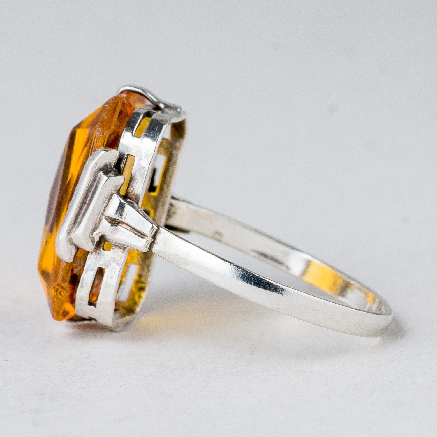 Silber Ring 830 Oranger Stein Größe 56 (17,8 mm Ø) 2,84 g4