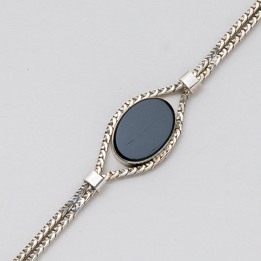 Silber Armband 835 Schwarzer Stein 19 cm 9,33 g0