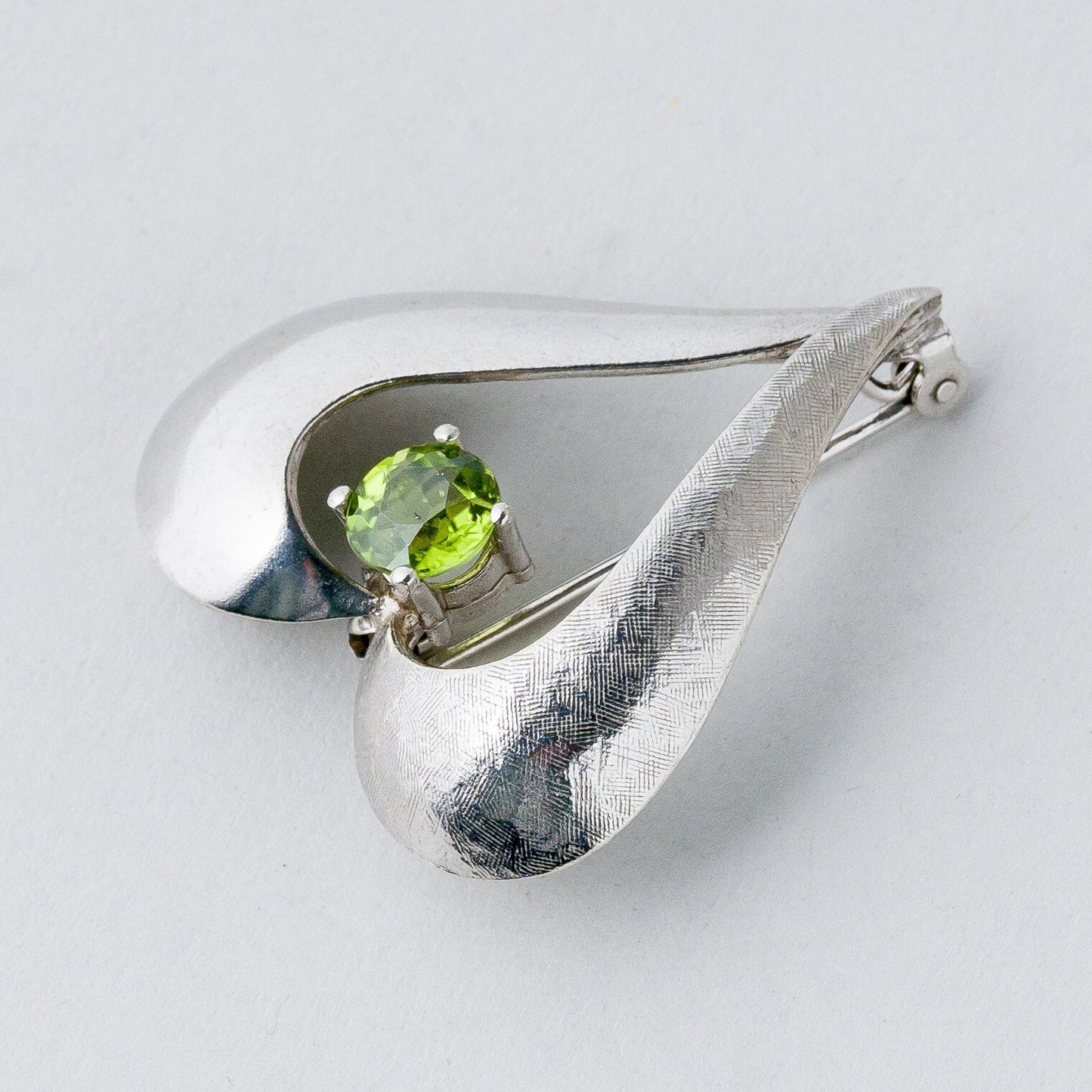 Silber Brosche Spange 925 Herz Grüner Stein 7,17 g2