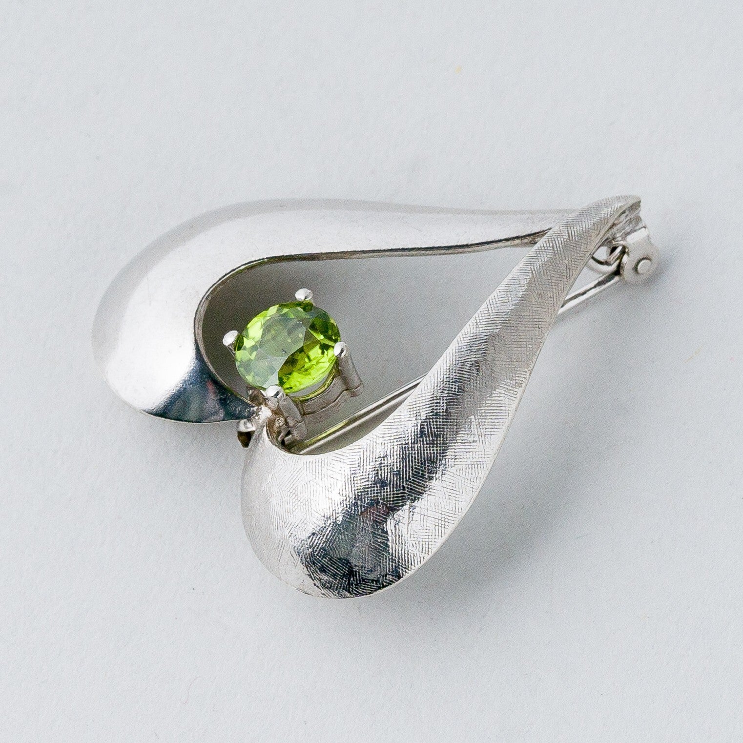 Silber Brosche Spange 925 Herz Grüner Stein 7,17 g2