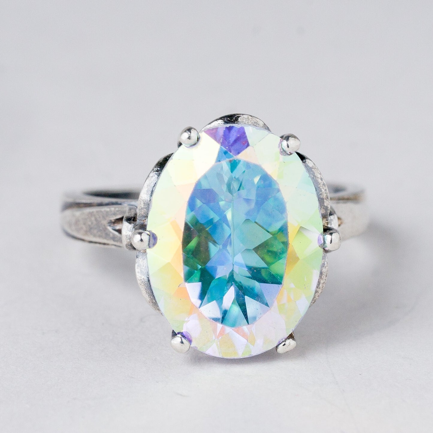 Silber Ring 925 Bunter Stein Größe 60 (19,1 mm Ø) 7,13 g7
