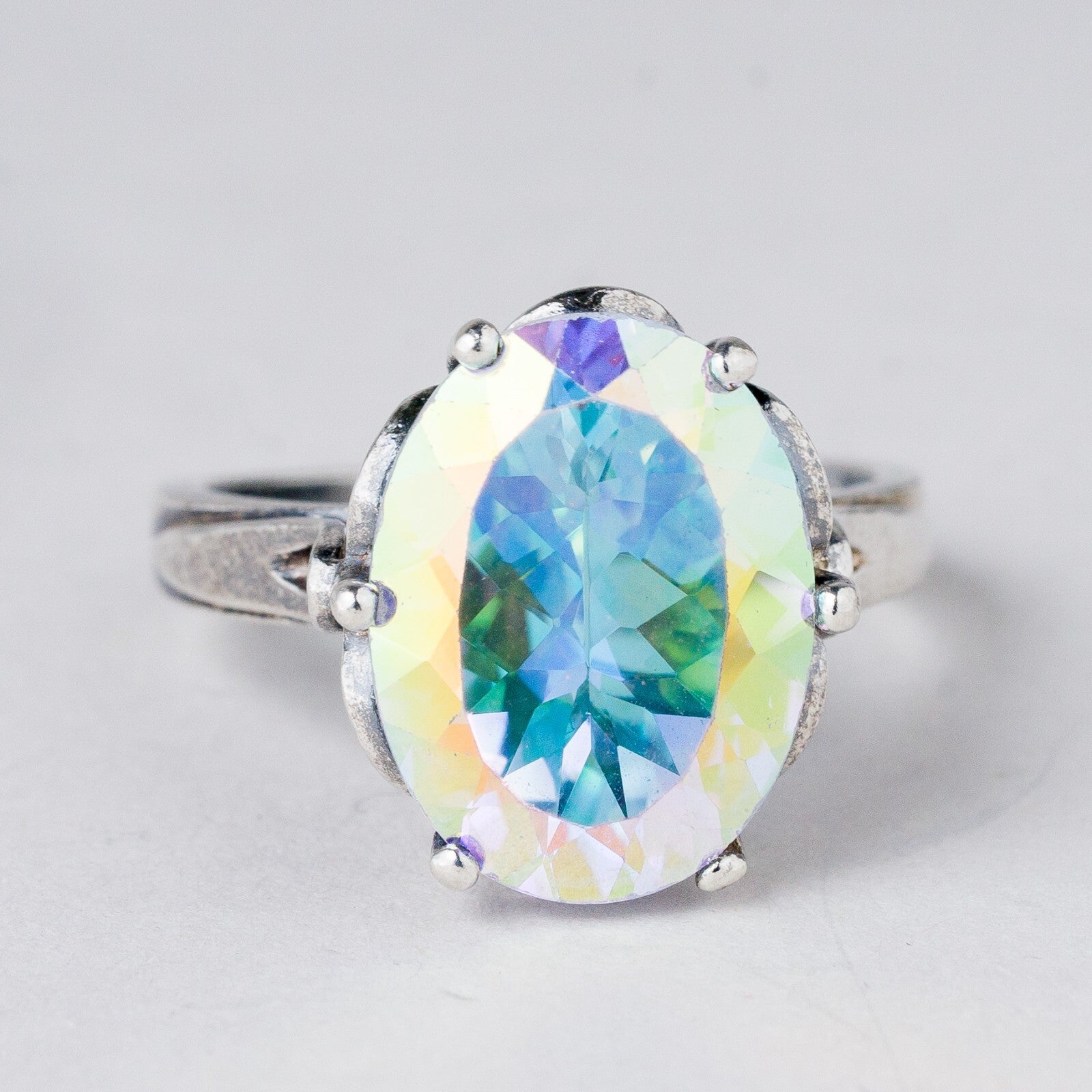 Silber Ring 925 Bunter Stein Größe 60 (19,1 mm Ø) 7,13 g7