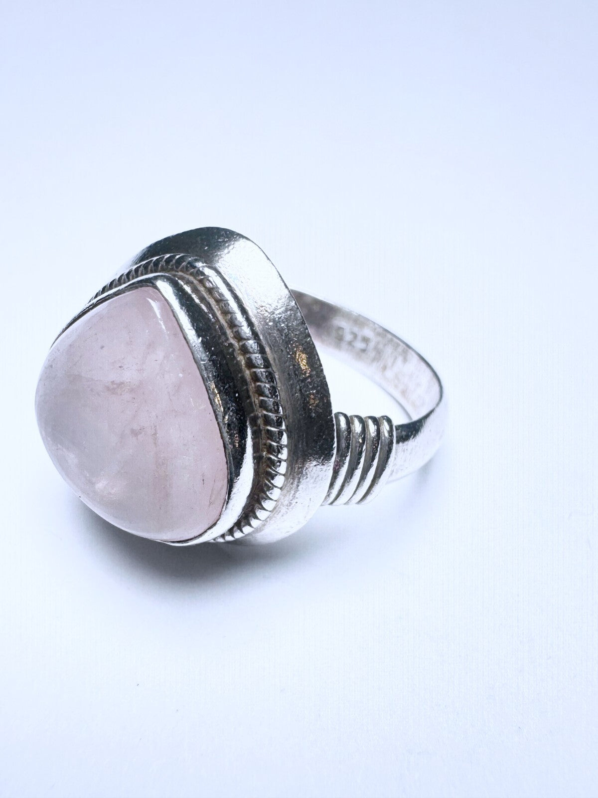 Ring 925er Silber Größe 57 hellrosa Herzcabochon 7,63g0