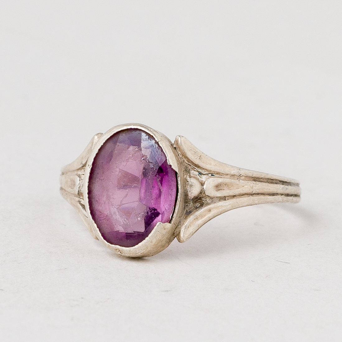 Ring Lila Stein 835er Silber 1,53 g Größe flexibel0