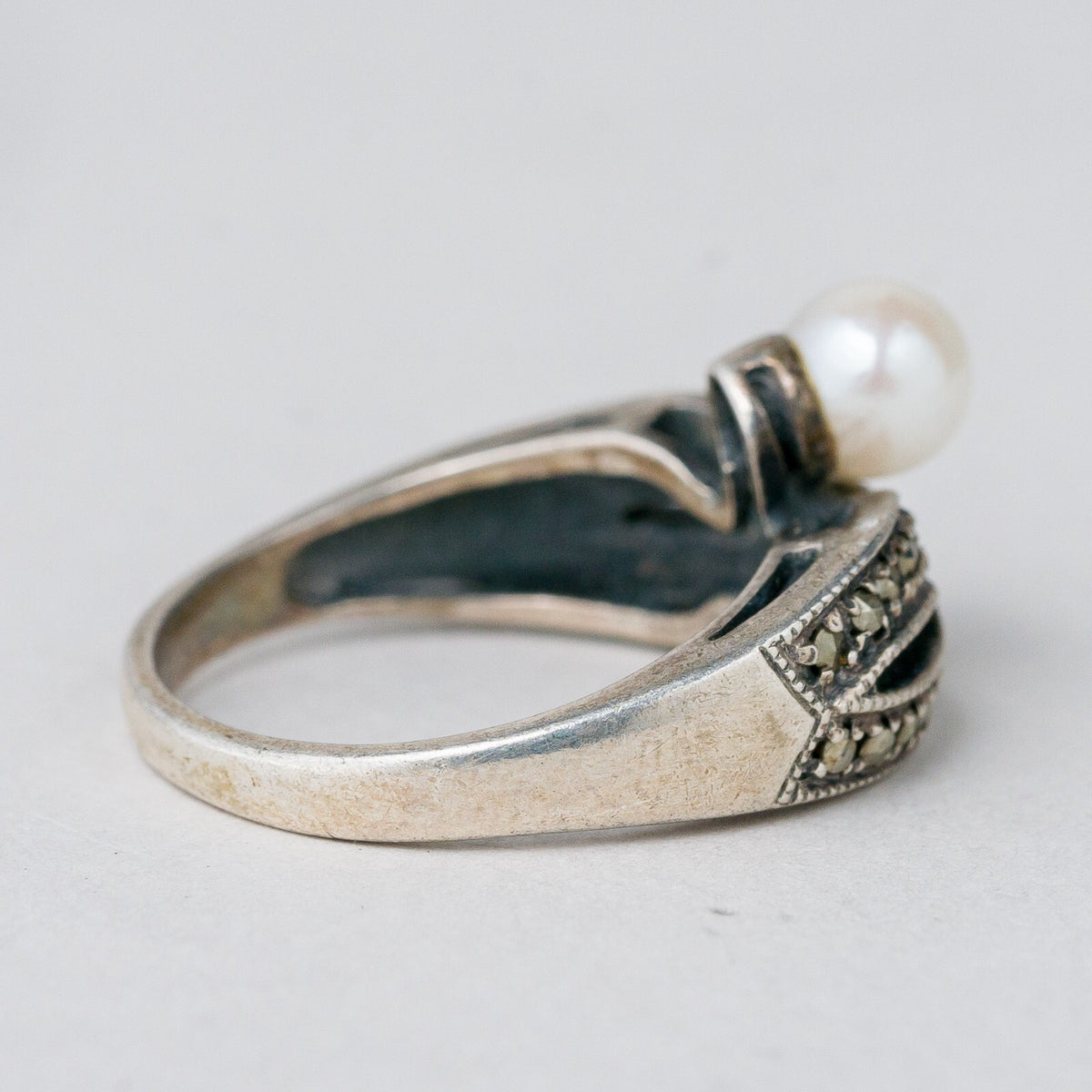 Silber Ring 925 Perle Graue Steine Größe 54 (17,2 mm Ø) 4,54 g3