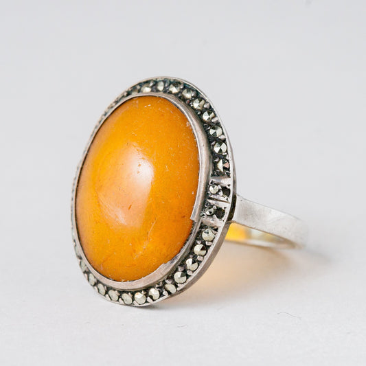 Silber Ring 830 Gelber Stein Größe 58 (18,4 mm Ø) 4,98 g0