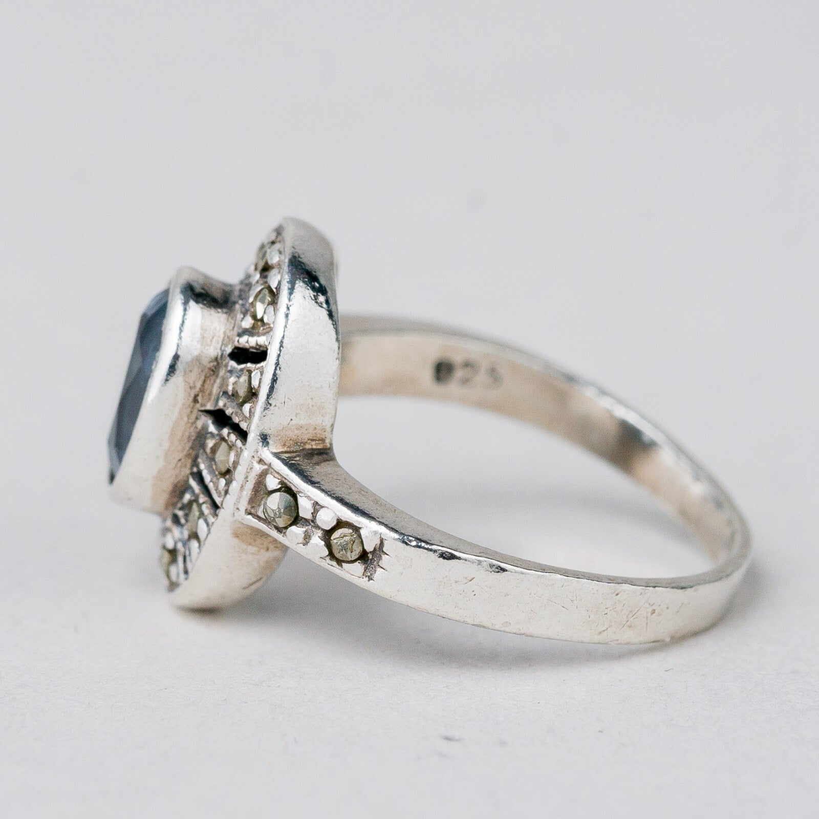 Silber Ring 925 Blauer Stein Größe 48 (15,3 mm Ø) 3,44 g5