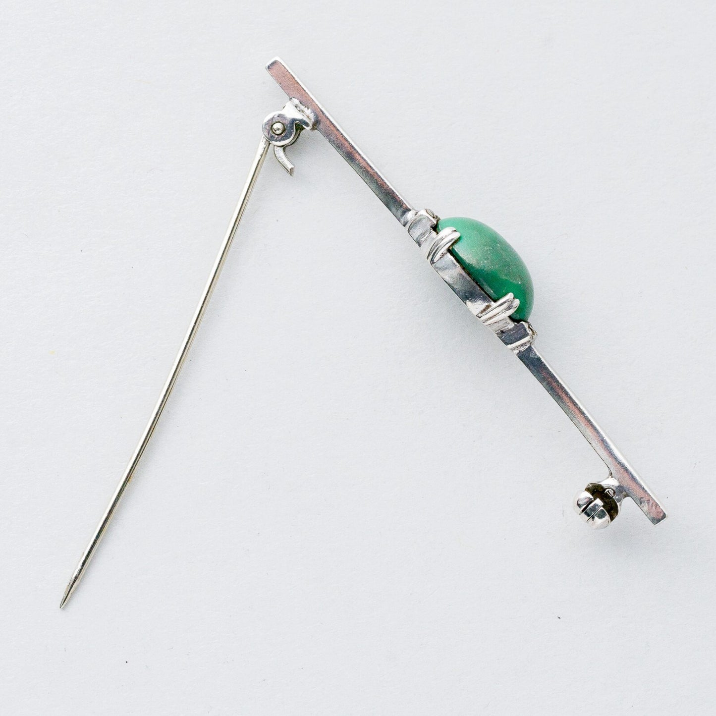 Silber Brosche Spange 835 Grüner Stein 3,17 g6